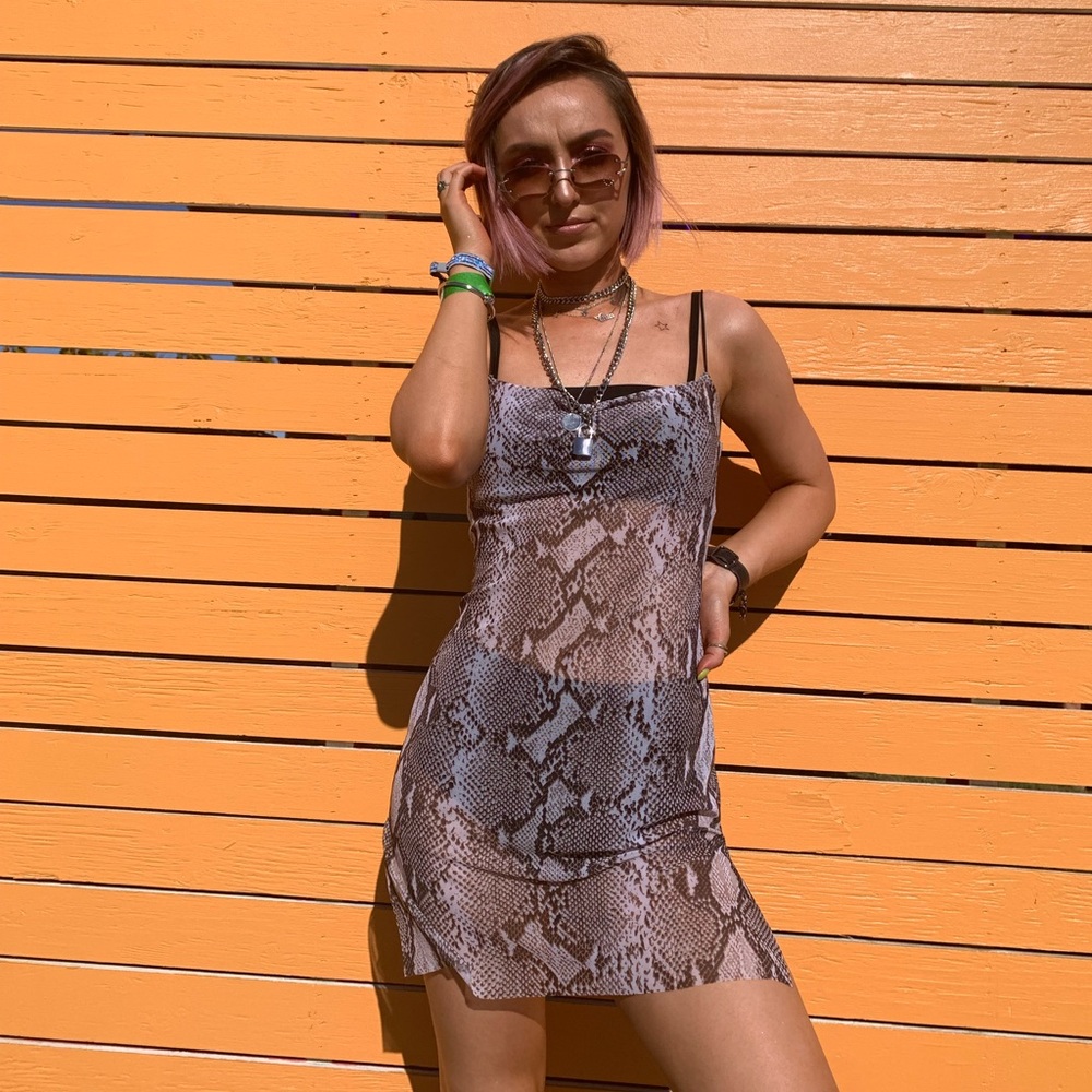 snakeskin slip dress
